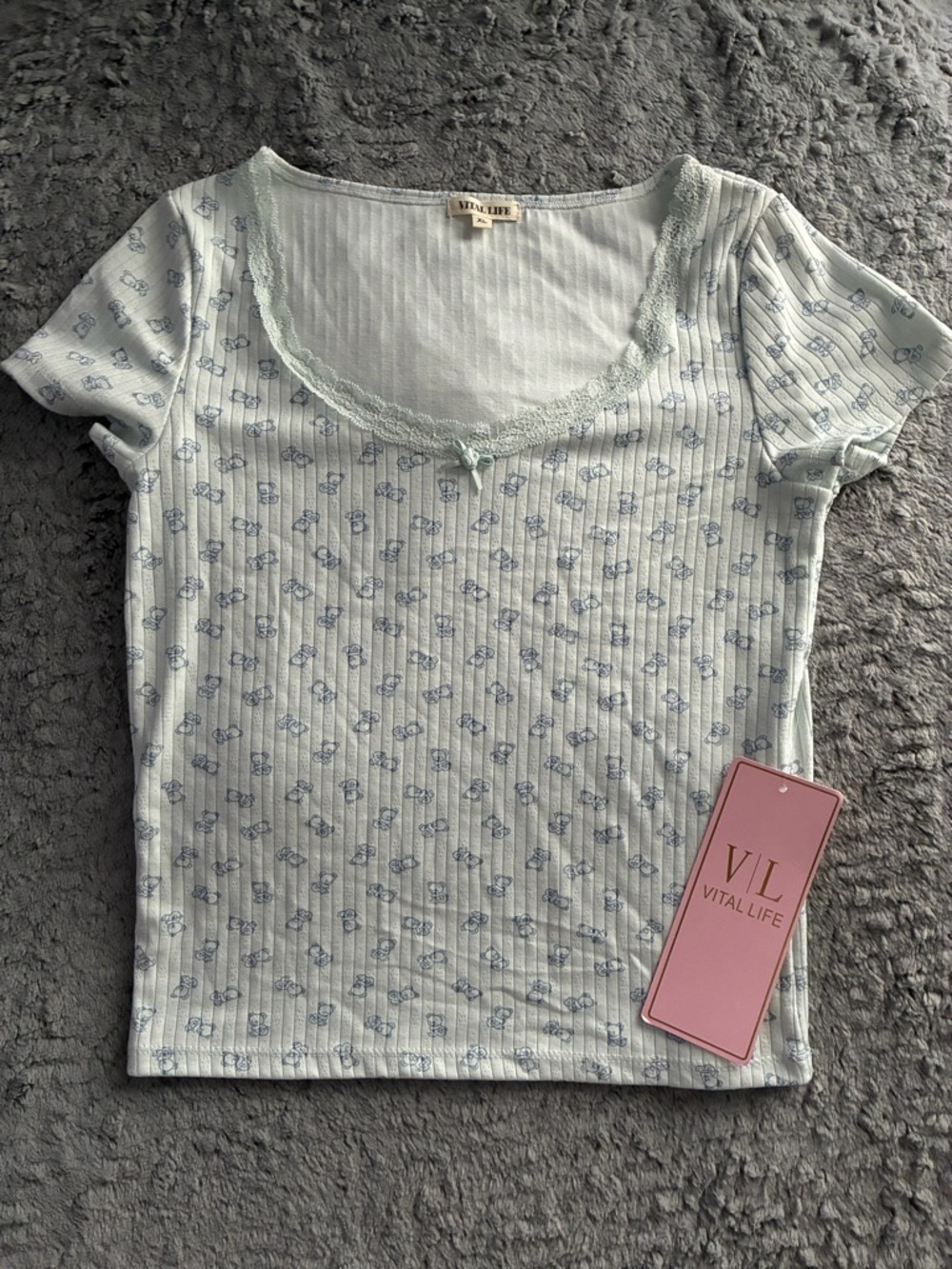 Light Blue Floral Ribbed Scoop-Neck Crop Top